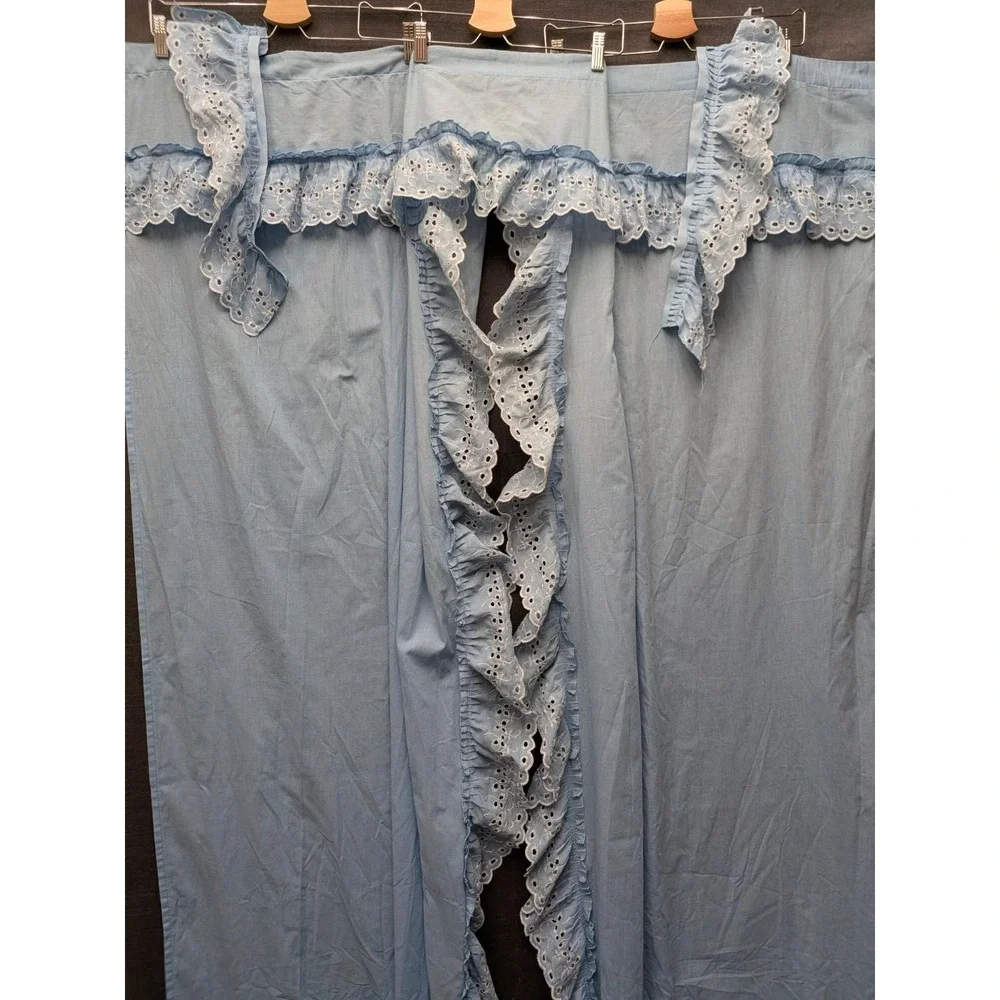 Country Shower Curtain/Valance 1 Piece Blue Eyelet Lace 80s Granny Core Kitchen